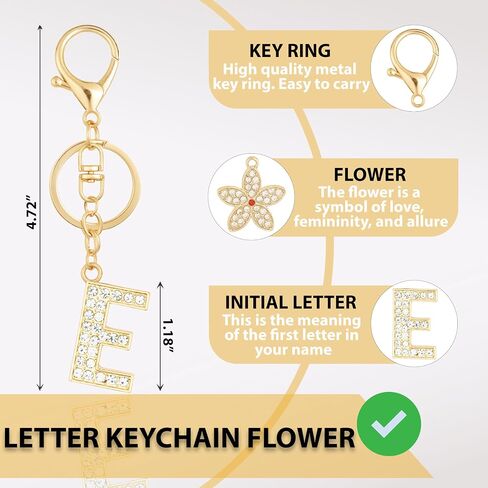 Initial Letter Keychain Gold Flower for Backpack Charms, Car Keys, School Bags - Initial Keychain Flower for Women in Saudi Arabia