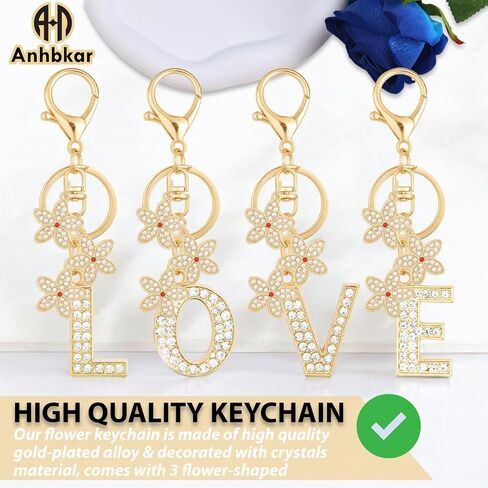 Initial Letter Keychain Gold Flower for Backpack Charms, Car Keys, School Bags - Initial Keychain Flower for Women in Saudi Arabia