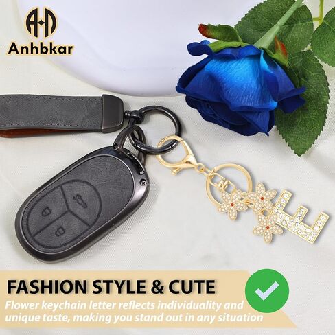Initial Letter Keychain Gold Flower for Backpack Charms, Car Keys, School Bags - Initial Keychain Flower for Women in Saudi Arabia