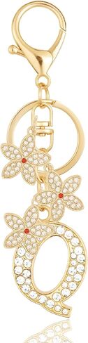 Initial Letter Keychain Gold Flower for Backpack Charms, Car Keys, School Bags - Initial Keychain Flower for Women in Saudi Arabia