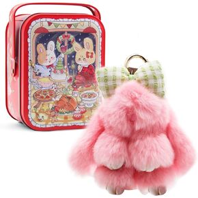 KJMYYXGS Bow Bunnylulu Keychain, Cute Bunny Lulu Keychain Plush with Exquisite Box, Christmas Handmade Bunny Pompom Keychain