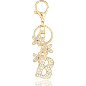 Initial Letter Keychain Gold Flower for Backpack Charms, Car Keys, School Bags - Initial Keychain Flower for Women