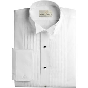 قميص رجالي بقصة ضيقة وياقة جناح 1/4 بوصة بطيات - 3XL-34-35 أبيض