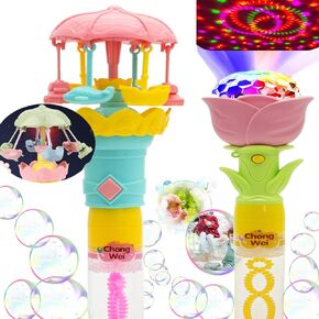 Bubble Stick Wand Bubble Maker 2 Packs,Blingbrione Bubble Blower Cute Spinning Light-up Wand Butterfly Bunny Rabbit Rose for 3-16 Kids Girls Boy Toys for Party Outdoor, Bubble Solution Including.