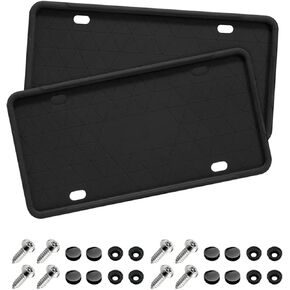 Car License Plate Frame, 2 PCS Anti-Theft Universal Silicone License Plate Frame for Cars, SUVs, Vehicles, Rustproof License Plate Frame, Auto Accessories for Men & Women (Black)