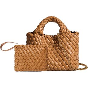 Woven Tote Bag for Women with Coin Purse, Foldable Chain Small Crossbody Handbags, Fashion Shoulder Bag, Hobo Satchel