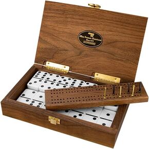 Alex Cramer 'Cabin Club' Classic Domino Set with Black Walnut Case - Premium Quality 28 Indestructible Double Six Dominoes (Double 6 Dominos Set)