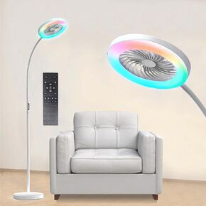 Floor Lamp with Fan Fan Light with RGB 18w/1500lm LED Floor Famp, Stepless Adjustable 3000K-6000K Color and Dimmer, Remote and Button Control, Adjustable Gooseneck Gloor Lamp