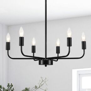 6-Light Chandelier, Classic Nickel Chandeliers, Dining Room Light Fixtures, Industrial Candle Chandelier Hanging Pendant Lighting for Kitchen Living Room Foyer Bedroom-Brushed Nickel