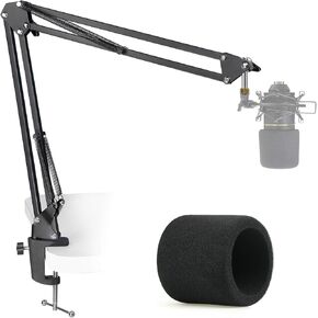 MXL 770 990 Microphone Stand with Pop Filter - Mic Suspension Boom Arm Stand with Windscreen, Cable Sleeve Compatible with MXL 770 990 Mics by YOUSHARES