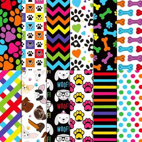 Colorful Dog Paws Scrapbook Paper Pad,24 Pcs Footprint Pattern, Double-Sided Decopodge Paper, Cardstock Paper for Scrapbooking DIY Decorative Background Cardmaking Supplies Craft Paper