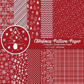 Morcheiong 100 Sheets Merry Christmas Pattern Paper Set Decorative Paper for Card Making Scrapbook Photo Album Decor, 10 Designs (Blue, 5.7" X 8.27")