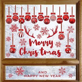 Christmas Window Cling Sticker 9 Sheets Xmas Balls Snowflake for Winter Holiday Home Party Supplies Shop Window Glass Display Decoration