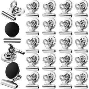 24 PCS Magnetic Clips Heavy Duty,Refrigerator Magnets Strong Fridge Magnets,Scratch-Free Metal Magnet Clips for Whiteboard,Clip Magnets for Fridge,Whiteboard,School,Classroom and Office Use,30mm Wide