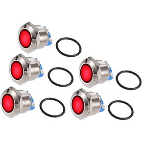5 Pcs LED Indicator Light 19mm 12V AC DC Metal Shell Waterproof Pilot Dash Signal Lamp for Car Truck Boat Interior Red Vehicle Components