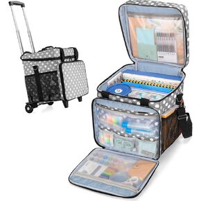 LUXJA Rolling Teacher Tote Bag with Bottom Support Pad, Multifunctional Teacher Bag with Detachable Dolly (Patented Design), Polka Dots