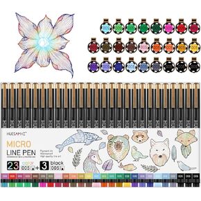 005 Micro Pen,23 Colors And 3 Black Waterproof Ink,FineLiner Pens for Art Illustration,Sketching, Anime, Bullet journal,and Technical Drawing.
