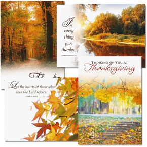 Current Autumn Colors Thanksgiving Greeting Cards Set - Themed Holiday Card Variety Value Pack, Set of 8 Large 5 x 7-Inch Cards, 4 Unique Designs, Envelopes Included, Art by Susan Winget