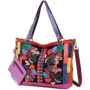 Tote Bag for Women Leather Large with Zipper - Shoulder bag, Purse with Floral
