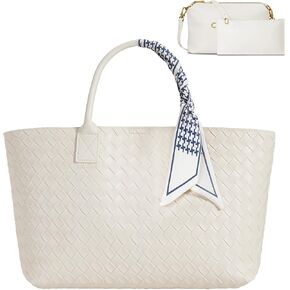 KOOIJNKO Woven Tote Bag for Women Woven Bag Purse Large Tote Purses 15.6L
