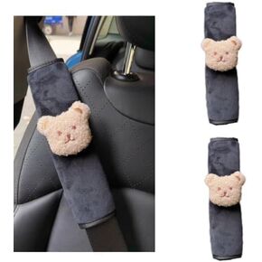Seatbelt Covers Cute Bear & Goddess Seatbelt Covers for Extra Safety and Comfort in All Seasons | Universal Strap Protectors (2 Pcs Beige)