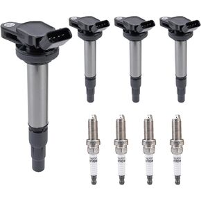Set of 4 Ignition Coils and Spark Plugs set Compatible for Toyota Corolla Prius Lexus CT200h UF596 UF619 90919C2003