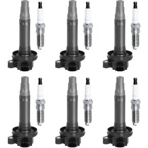 QYL Ignition Coil UF553 & Spark Plug 5019 LTR5GP Replacement for Flex Taurus Edge MKS MKT MKZ MKX 3.5L V6 (Set of 6)