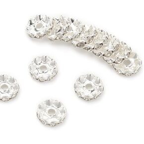 100PCS Wave Spacer Beads Bulk for Pens, 12mm White Rhinestone Beads for Beadable Pens, 12mm Crystal Beads for Bracelets, Glass Beads for Keychain DIY Jewelry Making Craft Supplies