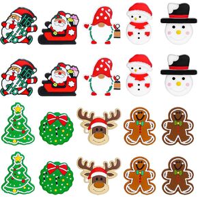 Whaline 20Pcs Christmas Silicone Focal Beads Cartoon Santa Snowman Shape Polygonal Spacer Beads Decorative Xmas Red Green White Beads for Making DIY Necklaces Bracelet Keychain