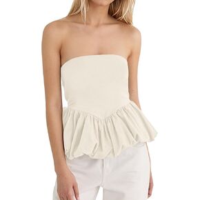 MISSACTIVER Peplum Tank Top for Women Casual Bandeau Tube Top Summer Flowy Strapless Going Out Shirts Blouses