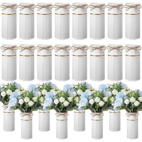 16 Pcs 7.48 Inch White Vases for Centerpieces Galvanized Flower Vase Metal Vase with Twine Bow Rustic Vintage Vases Tin Wedding Mason Jars Farmhouse Vase Bucket Decor for Home Table