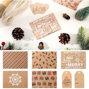 Zhanmai 50 Sets Retro Christmas Card Envelopes with Gift Tag Vintage Xmas Mini Envelopes Kraft Merry Christmas Card Holder for Greeting Invitation Credit Card Size Christmas Festival Party Supplies