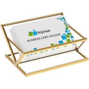 حامل بطاقة عمل زجاجي من Hipiwe للمكتب، حامل عرض بطاقة عمل بإطار معدني ذهبي لمنظم مكتب الاستقبال والمعارض والاجتماعات المكتبية، يناسب 50 بطاقة عمل