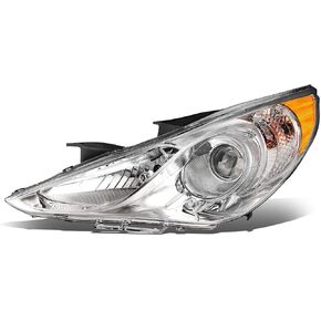 Auto Dynasty HY2502159 Factory Style Projector Headlight Lamp Compatible with Sonata (Excludes Hybrid) 2011 2012 2013 2014, Driver Left Side, Chrome Housing Amber Corner