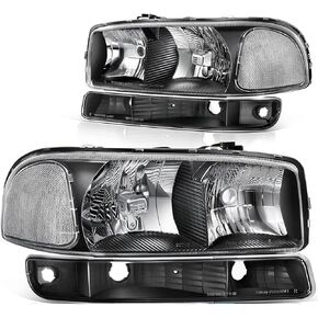 Headlight Assembly Pair for 2007 2008 2009 2010 2011 2012 2013 GMC Sierra 1500, 07-14 Sierra 2500 HD 3500 HD, Replacement Headlamp Chrome Housing Clear Lens