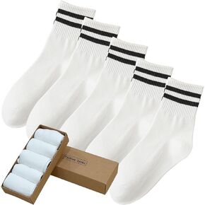 Mini Crew Socks for Women Striped Quarter Socks Vintage Retro Running Socks 5 Pairs