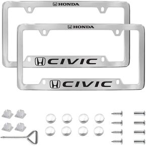 Black Matte License Plate Frames for Honda Civic- 2 PCS Aluminum License Plate Holder Fits All Standard US Plates, Rustproof, Rattle Proof & Weatherproof, Mounting Accessories Included (MMM22)