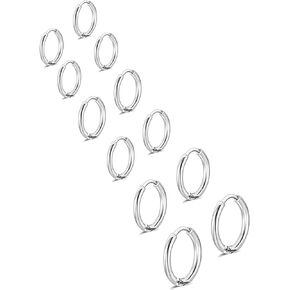 6 Pairs Stainless Steel Small Huggie Hoop Earrings Sets for Women Men Cartilage Helix Tragus Lobes Sleeper Hoop Earring Jewelry for Multiple Piercing 6mm 8mm 10mm 12 mm Silver Gold Tone