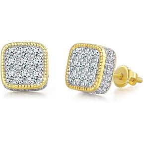 Gold Square Stud Earring, Crystal Earings Zircon Ear Studs Classic Men Hip Hop Jewelry Accessories for Women and Men