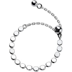 Kokoma Minimalist Sterling Silver Ring for Women Girls Adjustable with Dangle Ball Link Chain Finger Band Statement Rings Simple Stackable Ring
