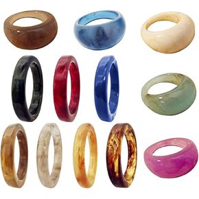 12 Pcs Resin Colorful Wide Thick Dome Knuckle Finger Stackable Joint Ring Retro Acrylic Transparent Vintage Jewelry Party Elegant Handmade Gift