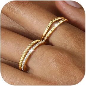 Ritach Gold Stackable Rings for Women Non Tarnish Trendy 14K Gold Plated Thin Dainty Cubic Zirconia Knuckle Thumb Rings Set