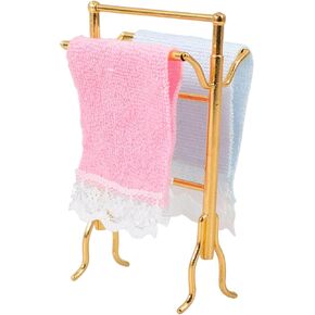 UPKOCH Dollhouse Towel Rack, Dollhouse Miniature Bath Towel Rack Bathroom Accessories 1: 12 Dollhouse Bathroom Furniture Dolls House Play House Accessory