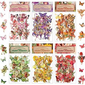 Vintage Fairy Stickers for Journaling, Transparent Flower Fairy Stickers for Scrapbook Junk Journal Supplies Bullet Journaling DIY Crafts Album Phone Cases Laptops Calendars Notebook (SetA)