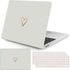 Seorsok متوافق مع حافظة MacBook Air 13 بوصة 2020 2019 2018 الإصدار A1932 A2179 M1 A2337 Touch ID، حافظة بلاستيكية صلبة بنمط قلب ذهبي وجذاب مع غطاء لوحة مفاتيح، أبيض