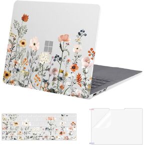 MOSISO Case Compatible with Surface Laptop 5/4/3/2 13.5 inch 2022-2018 with Alcantara Keyboard (models: 1950&1958&1867&1769),Plastic Garden Flowers Hard Case&Keyboard Skin&Screen Protector,Transparent