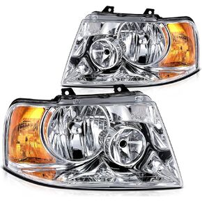 Headlight Assembly For Ford For Expedition 2003-2006 Black Housing Clear Reflector Clear Lens Driver and Passenger Side Headlamp
