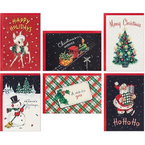 Hallmark Vintage Christmas Card Assortment (36 Cards and Envelopes) Retro Santa, Toy Trains, Snowmen, Trees
