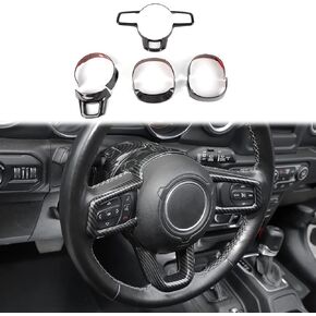 for Jeep JL Carbon Fiber Steering Wheel Trim Kit for Jeep Wrangler JL JLU 2018 up for Gladiator JT 2020 up Carbon Fiber Interior Accessories 7pcs