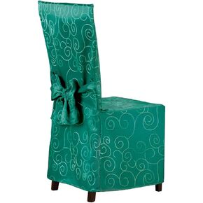 Collections Etc Scroll Patterned Elegant Dining Chair Cover - Fancy Dinging Room Décor, Red